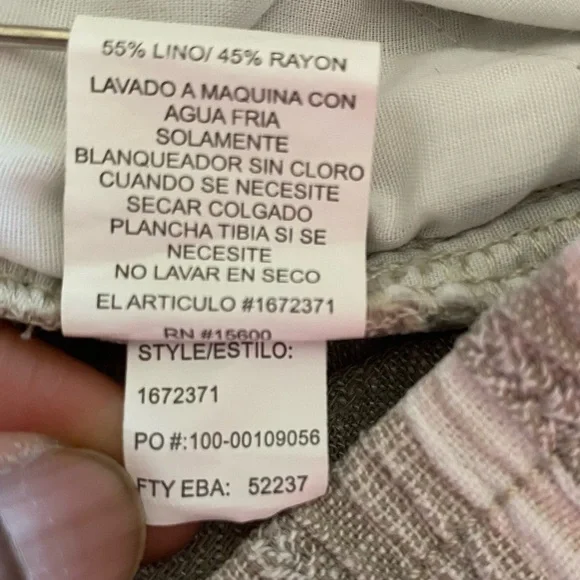 Briggs Striped 55% Linen Pant Size XL Wide Leg Eyelet Detail Lightweight Neutral - Picture 14 of 14